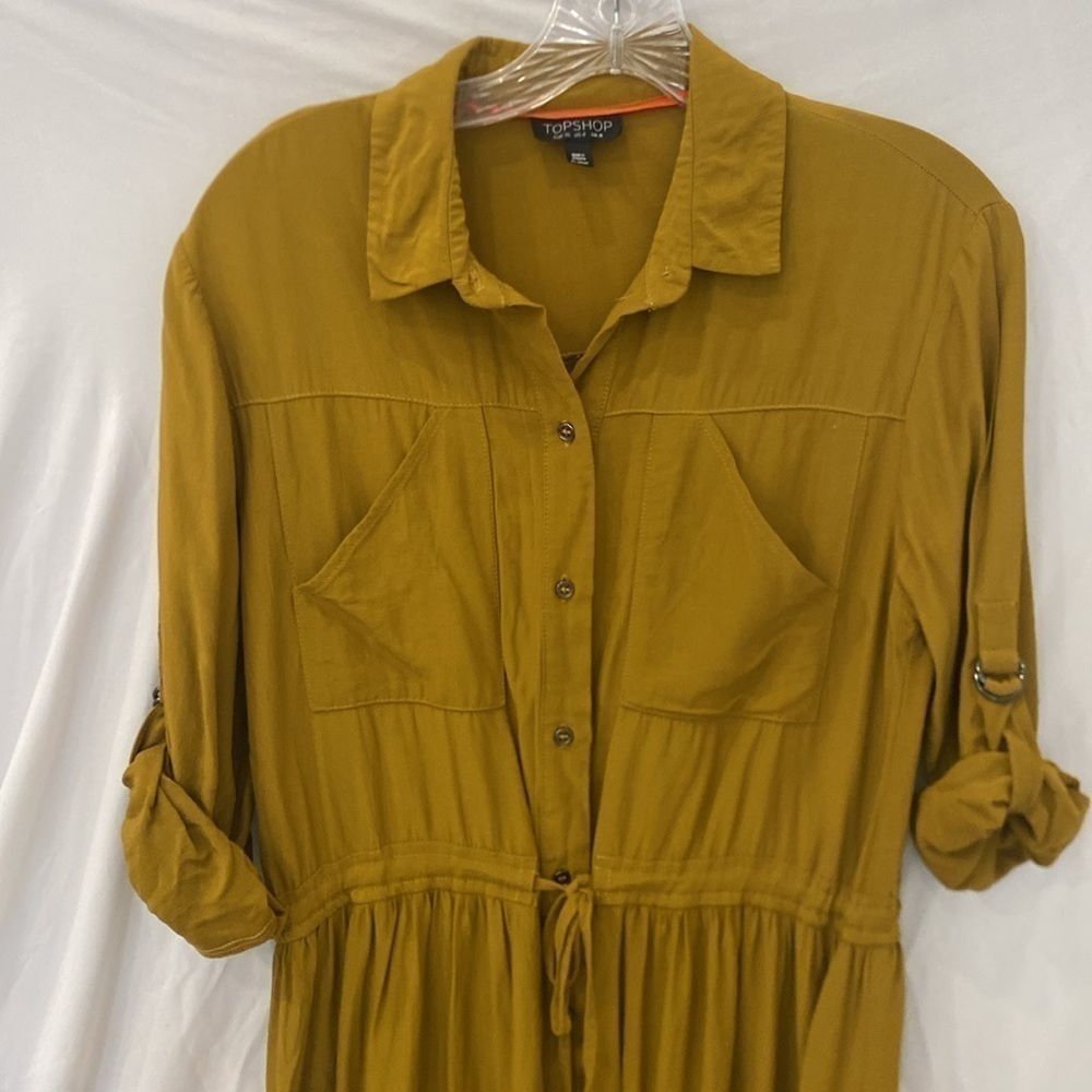 Topshop mustard button drawstring dress size 4 - Picture 2 of 6